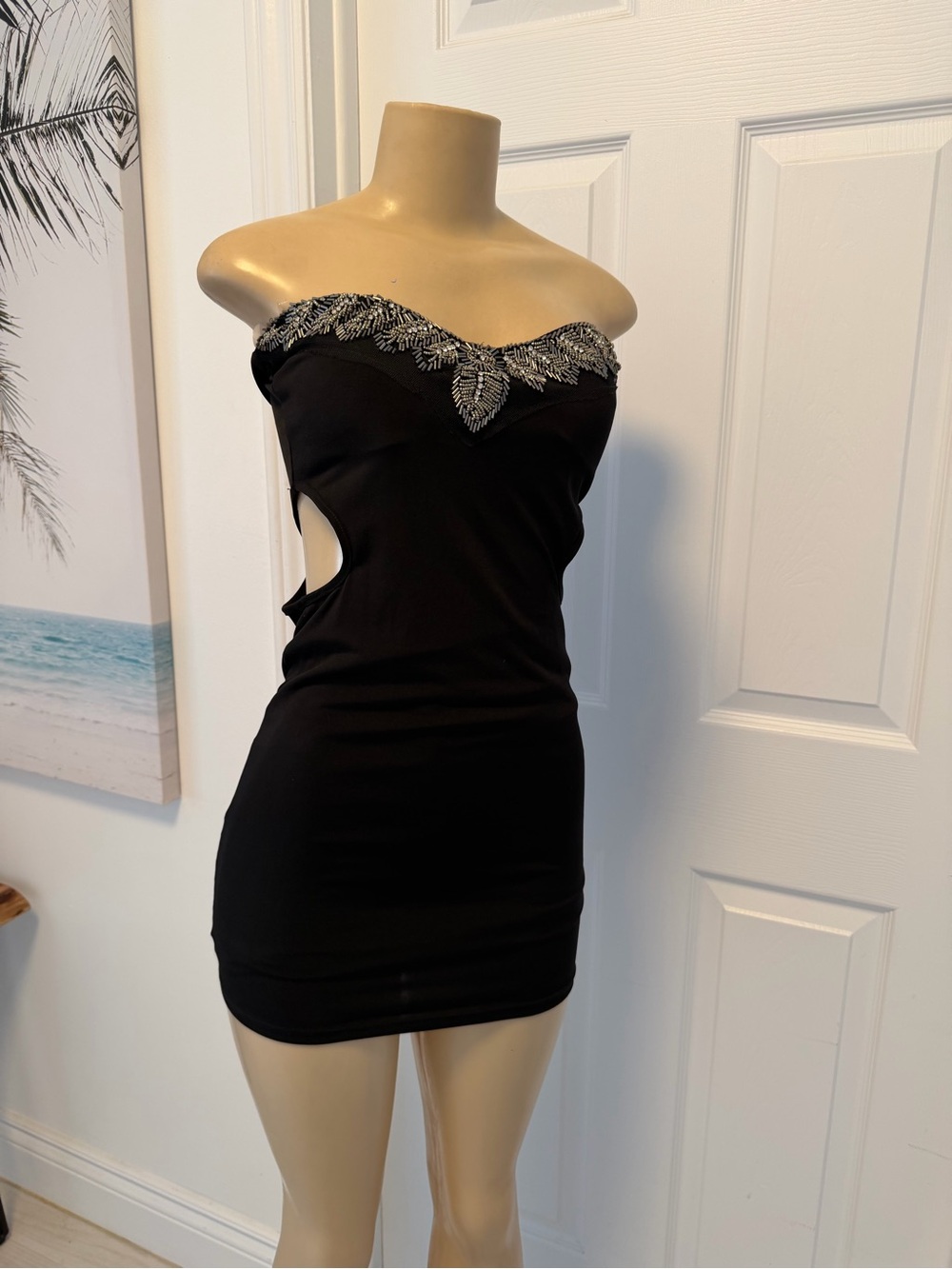 Strapless Black Dress with Silver Beaded Trim